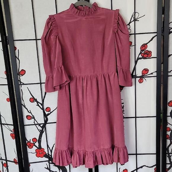 Batsheva Short Sleeve Prairie Dress In Raspberry Morie - Picture 2 of 13